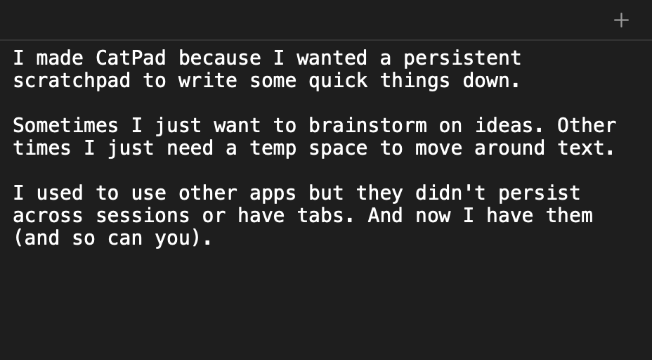 CatPad screenshot showing the scratchpad with text